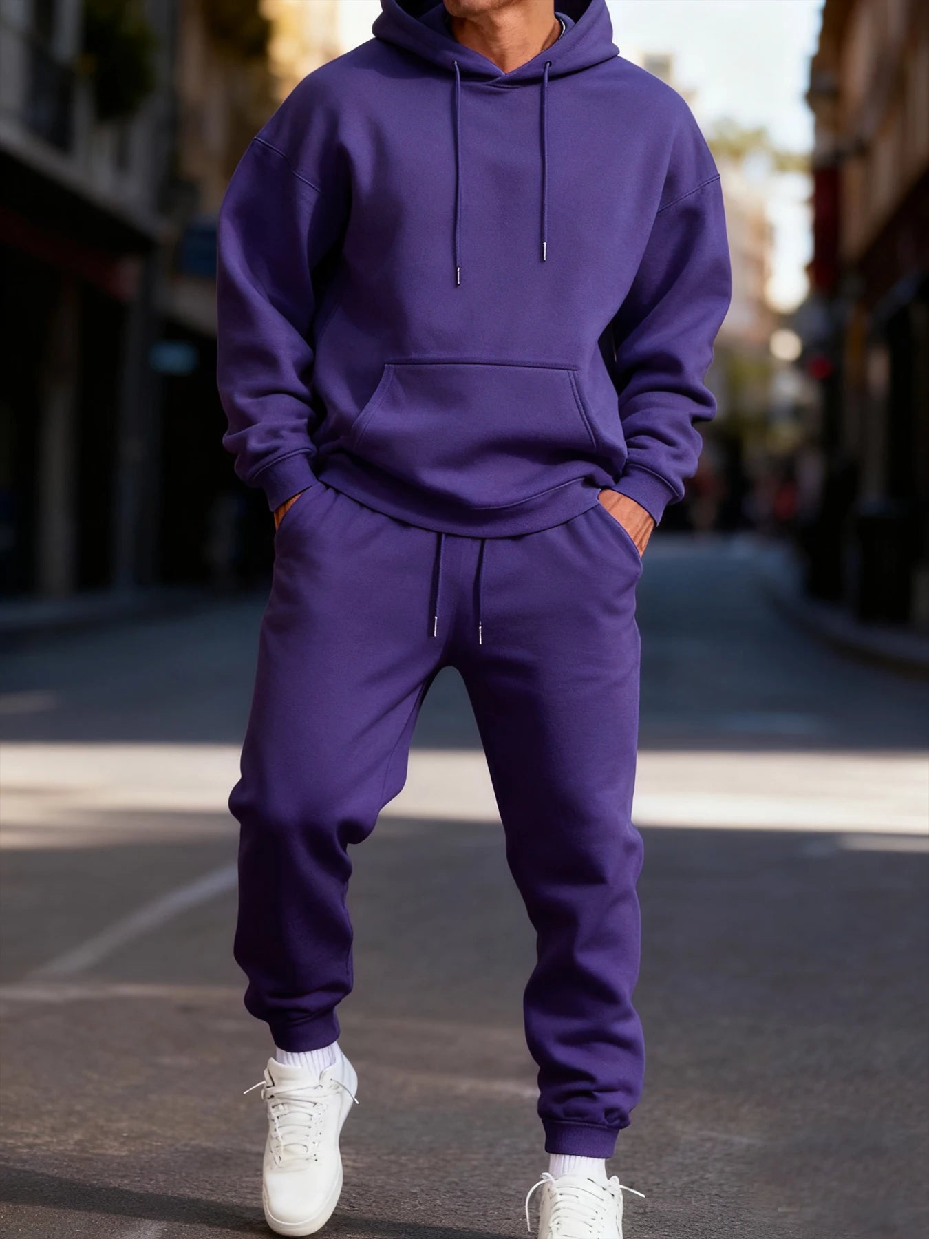 Man Hoodie Set Winter Solid Color Two Pices Sets Long-Length Street Clothes Casual Sports Sweatpant Hoody Unisex Fashion Suit