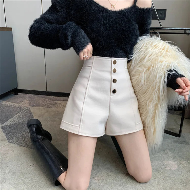 Black Shorts Women Spring Summer New Wide Leg Pants High Waist Single BreastedAApricot casual hot pants