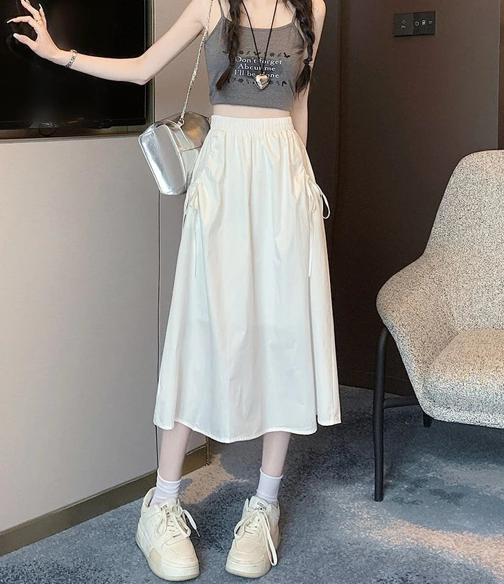 Drawstring Cargo A-Line Midi Skirt