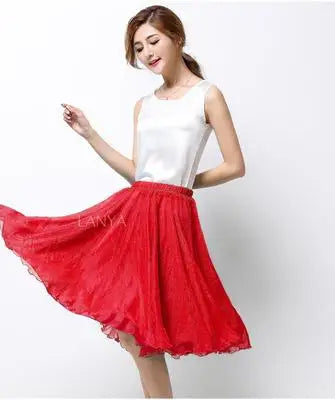 Silk Pleated High Waist Midi
