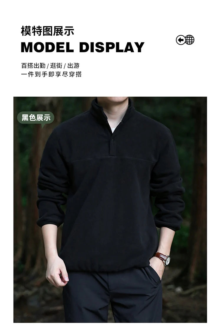 2025 Men Sweatshirt Turtleneck Half Button Pullover Male Polar Fleece Casual Basic Elegant Work Wear Winter Autumn Warm Jacket
