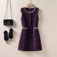 Elegant Tweed Sleeveless Midi Dress