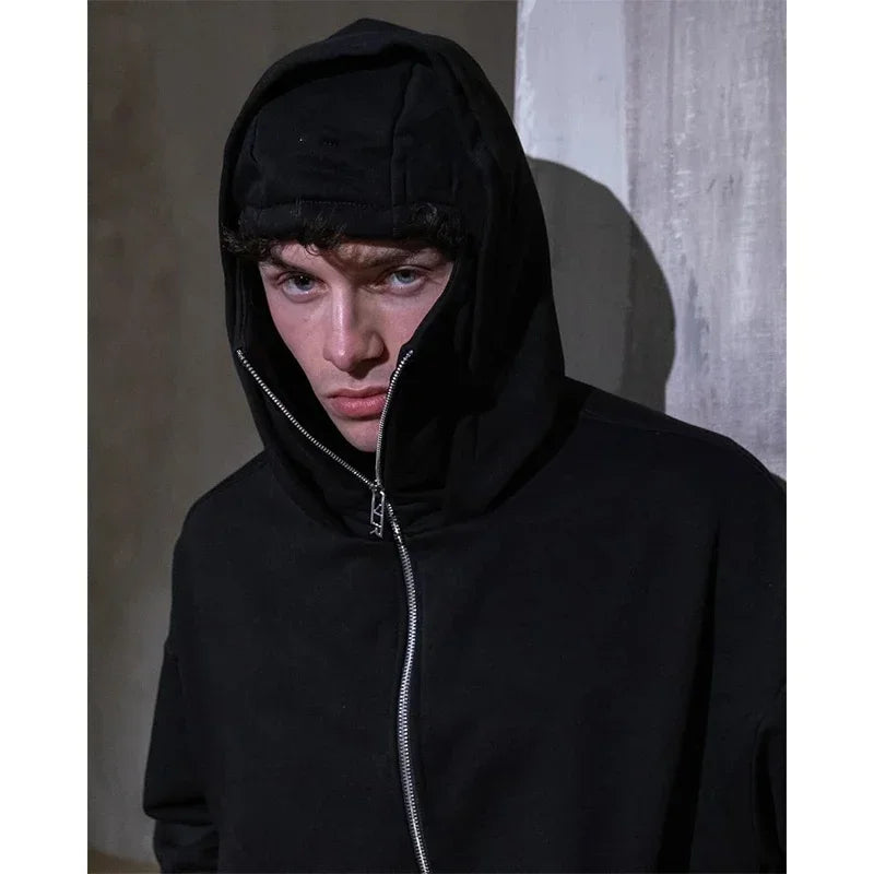 Unisex Hoodie Coat Warm Loose Balaclava Jacket Outdoor Sports Casual Jacket with Face Mask Street Wear
