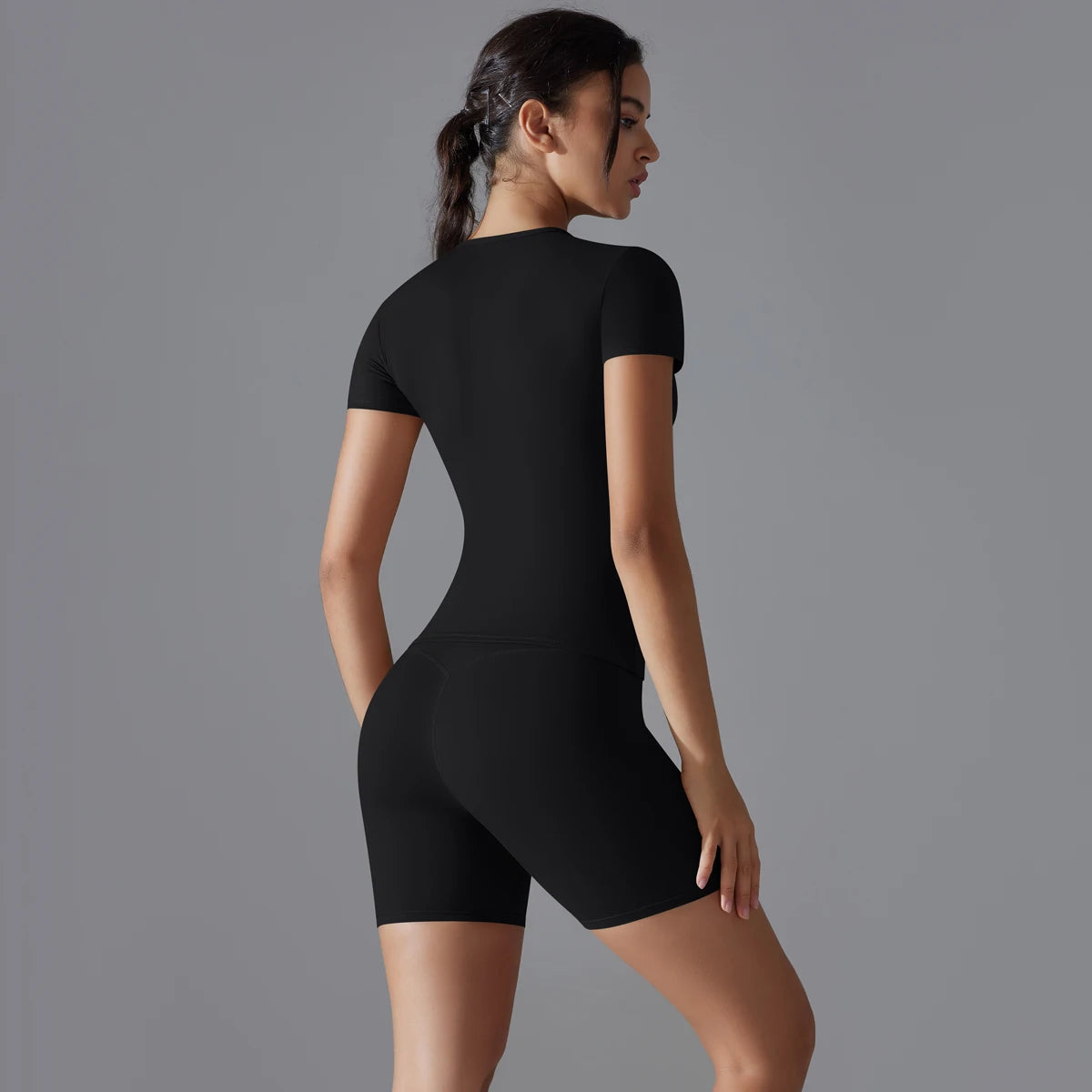 Yoga Set Women Sports Short Sleeve Top With High Waist Leggings Running Jogging Workout Clothes Sports Fitness Gym Sets