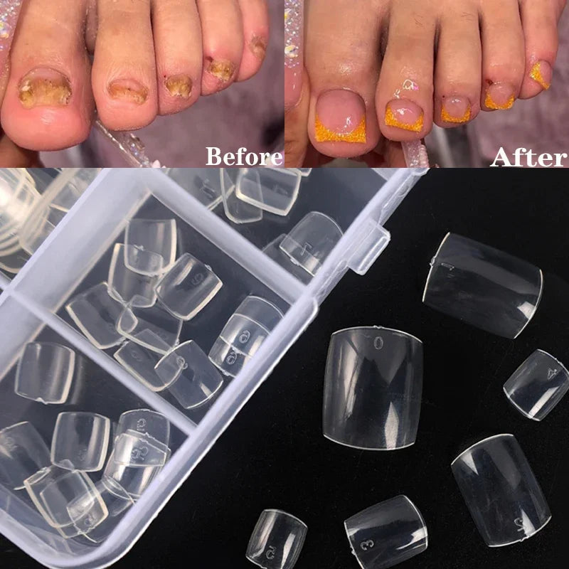False Toes Nails French Square Nature White Clear Fake Toe Nails Feet Nail Tips Artificial Press on Toenails for Women Makeup