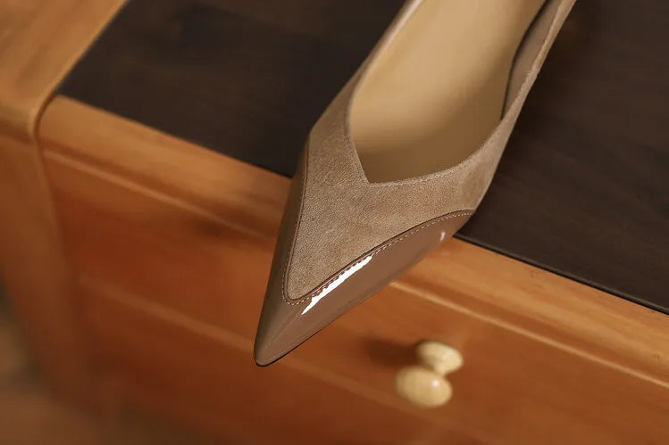Middle Heel High Heels Women 2026 Spring Autumn Korean Fashion Splicing Pointed Shallow Shaped Heel Thick Pimps Shoes for Women
