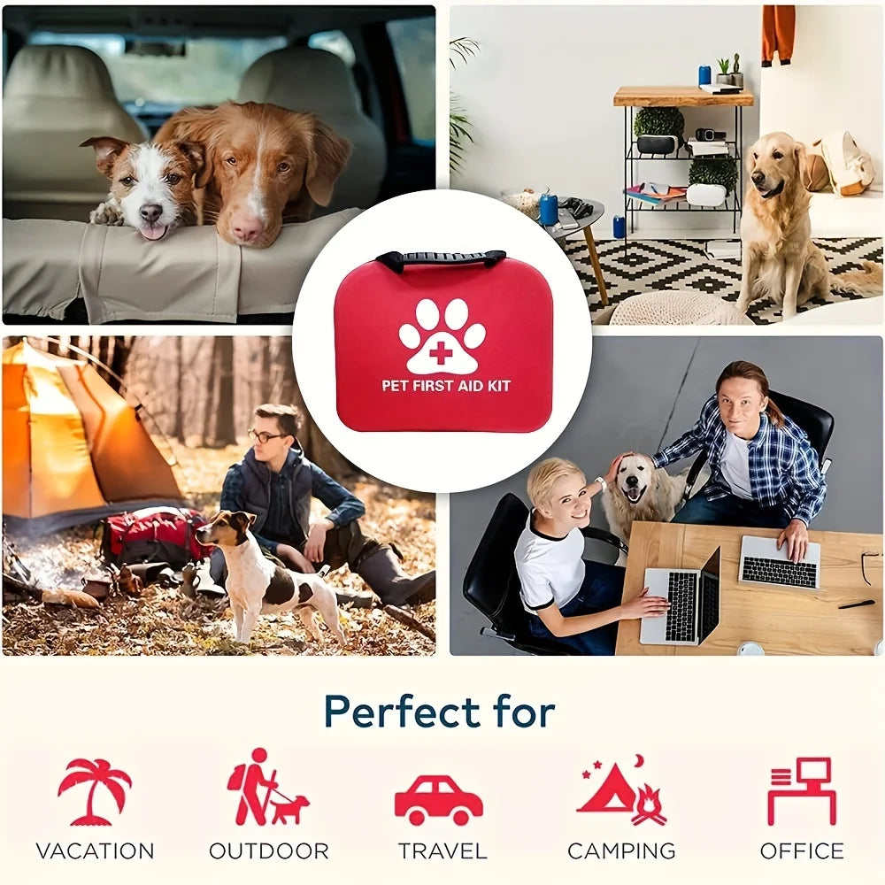 127 Compact Dog and Cat Travelling First Aid Kit with Emergency Supplies and Pet First Aid Manual for Hiking, Camping and Huntin