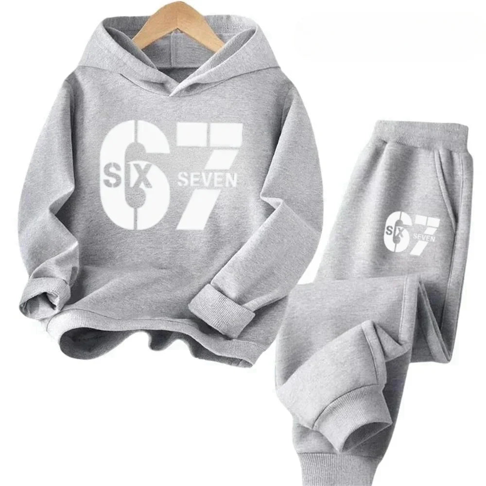 67 Hoodie Set Big Sale, 2-piece Set Suitable for Children Aged 4 To 13, Discounted Cartoon Printed Cotton Sportswear