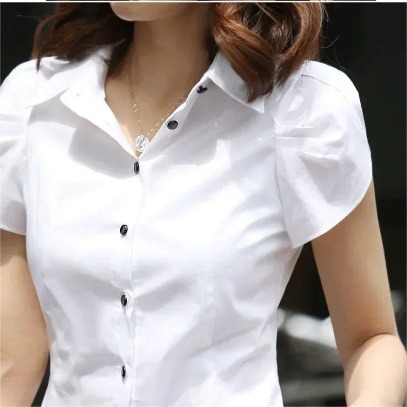 Women's Shirt 2026 Summer Women Top Female Black White Shirts Office Ladies Blouse OL Clothes Woman Short Sleeve Workwear