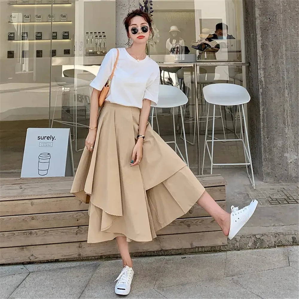 Skirts Pants Women Autumn Solid Asymmetric Trendy Design Simple High Waist Korean Elegant Leisure All-Match Streetwear Chic Ins