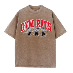 Vintage Washed T-shirts 100% Cotton Gym Muscle Rat Print Crew Neck Tshirts Casual Goth Hip Hop Streetwear Women Men Summer Tee