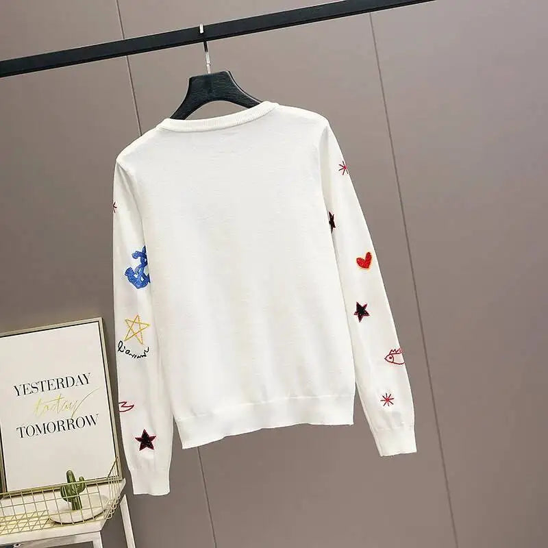 Embroidered Knit Cardigan Sweater