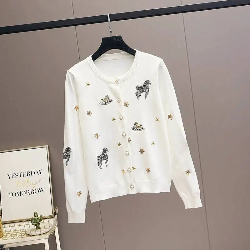 Embroidered Knit Cardigan Sweater