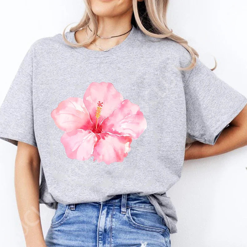 Pink Hibiscus Casual Y2K Tee
