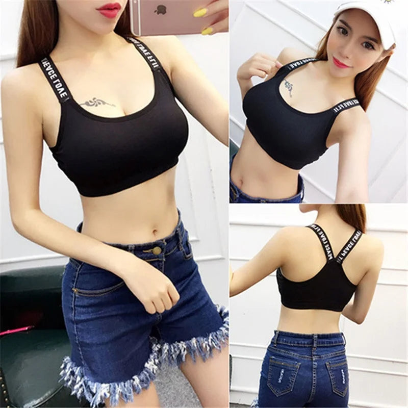 40-65Kg Sexy Bra Top Women Sports Bras Letters Straps Gym Yoga Female Pad Sportswear Tank Top Sport Push Up Bralette