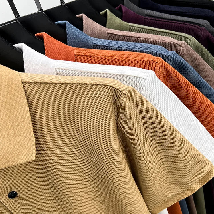 Classic Men Short Sleeve Polo Shirt 100% Mercerized Cotton Breathable Summer Golf Business Casual Athletic Tops