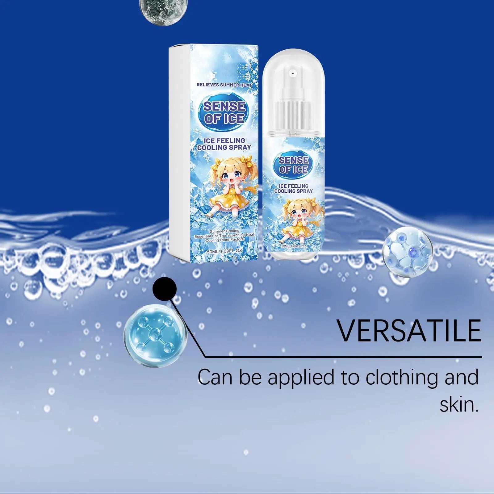 50ml Cooling Spray Body Instant Cooling Mist Long Lasting Non Sticky Heat Relief Face Skin Clothing Sports Travel Hiking
