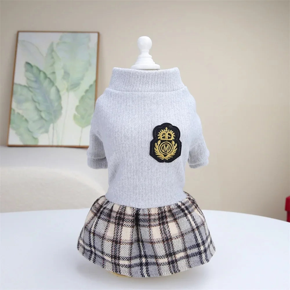 Cute Pet Dress Autumn Winter Plaid Princess Skirt Small Dog Coat Puppy Party Clothes Poodle Yorkie Apparel