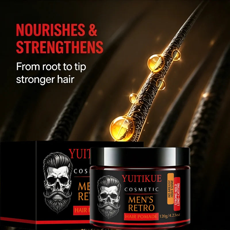 120g Men Retro Hair Pomade Strong Hold High Shine Non Greasy Long Lasting Styling Wax For Slick Back Gentleman Hairstyle