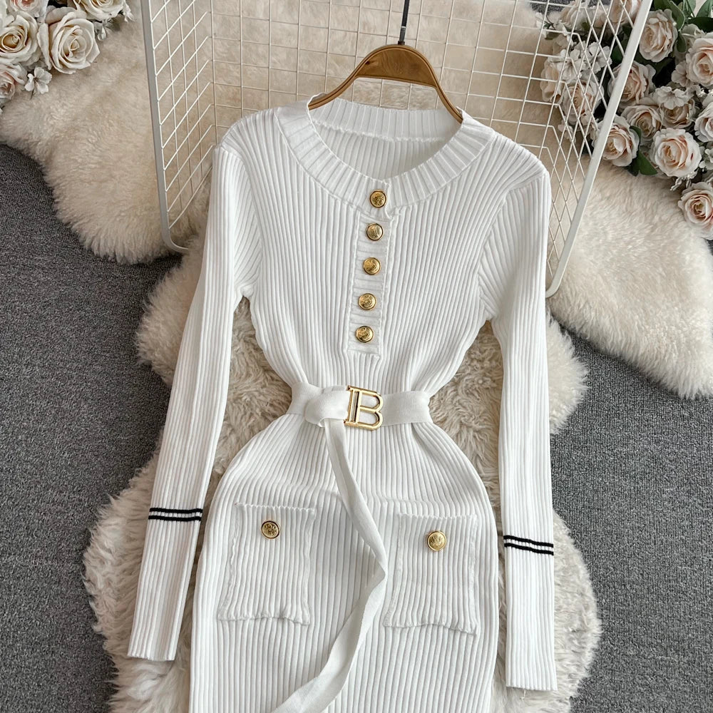 Elegant Rib Knit Pencil Dress