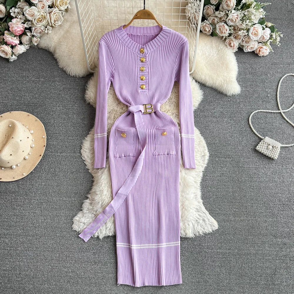 Elegant Rib Knit Pencil Dress