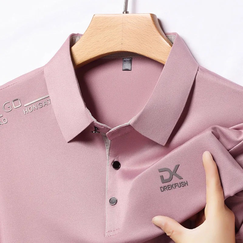 Men's Business Casual Short Sleeve Polo Shirt Solid Color with Badge Fashionable Breathable Comfortable Versatile Business Top