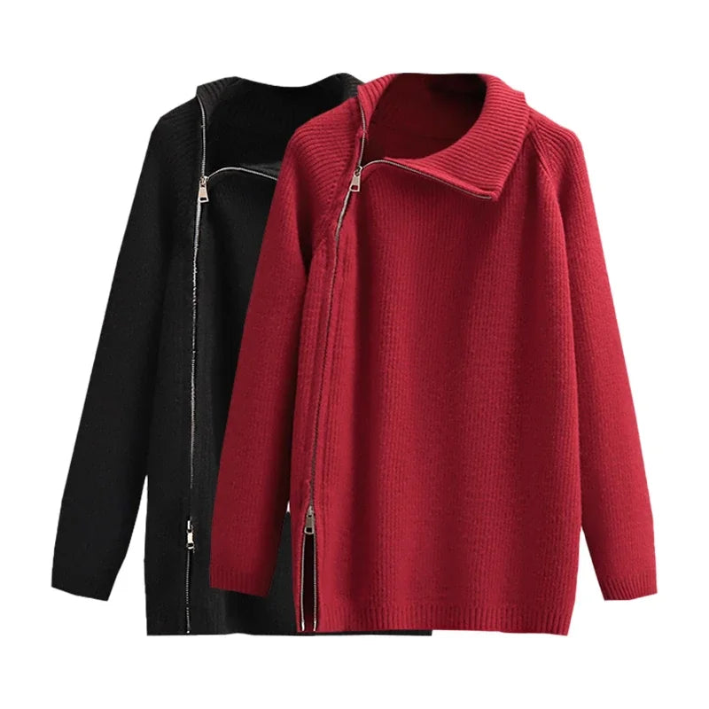 Oversized Zip Turtleneck Knit Sweater