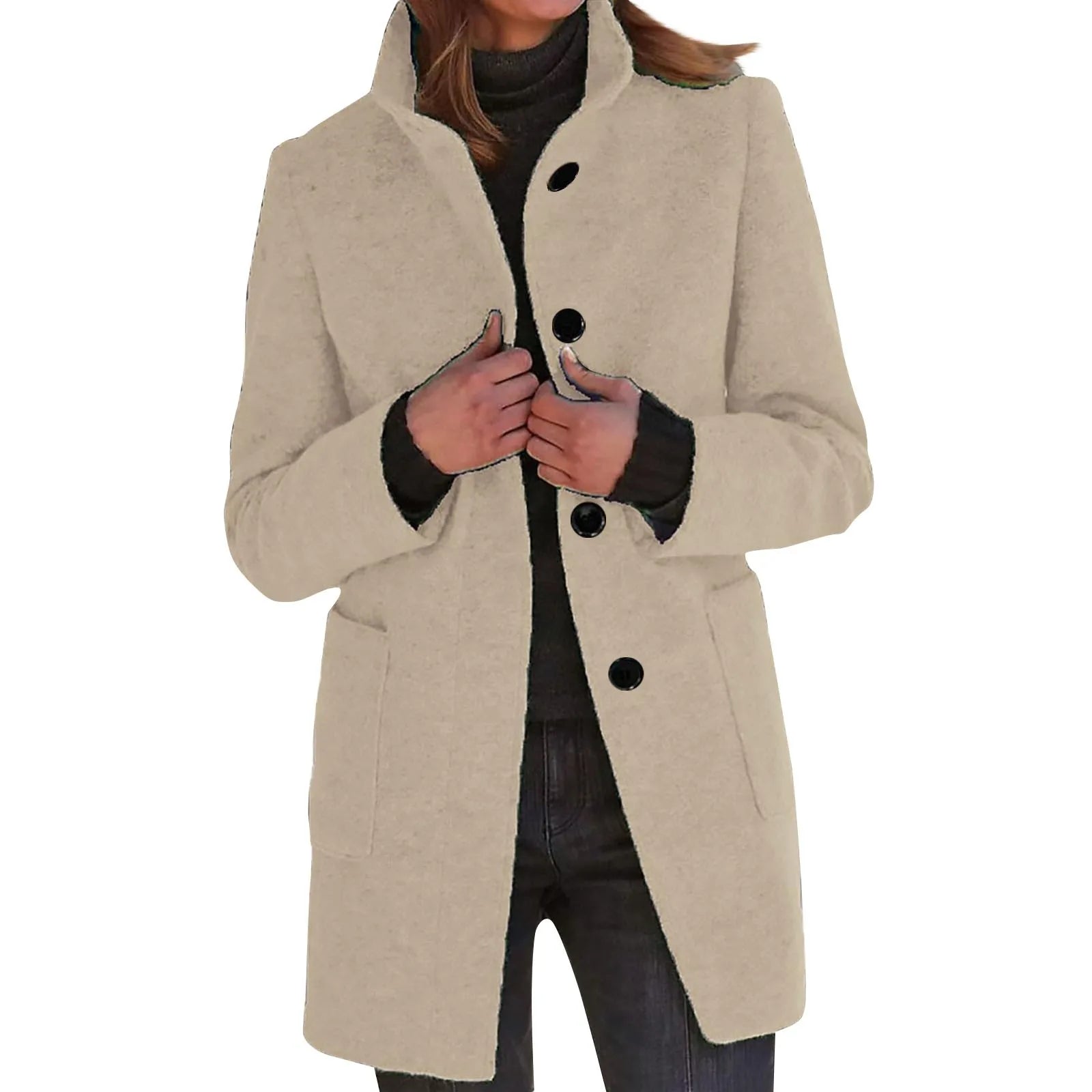Womens Wool Cardigan Coats With Pockets Ladies Lapel Long Jacket Coat Fashion Solid Casual Winter Jackets for Women Plus Coat