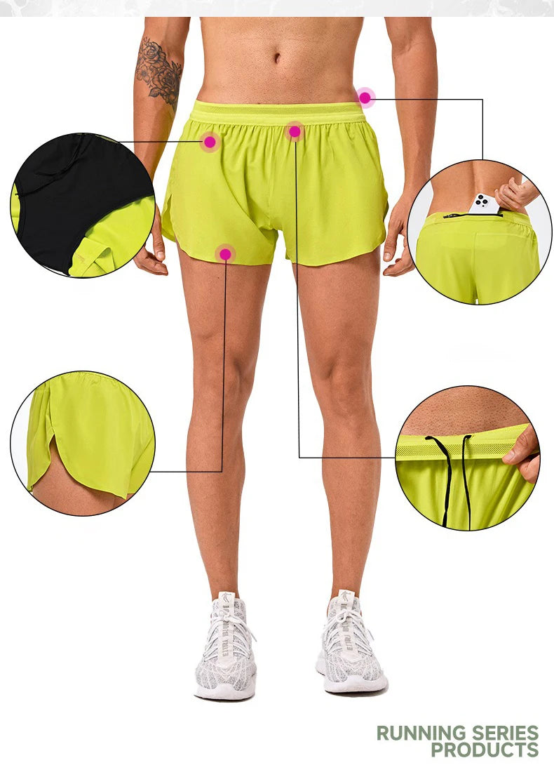Men Marathon Racing Gym Sports Shorts Anti-escaping Lining Quick Dry Workout Training Fitness Jogging Short  Arrow Pants