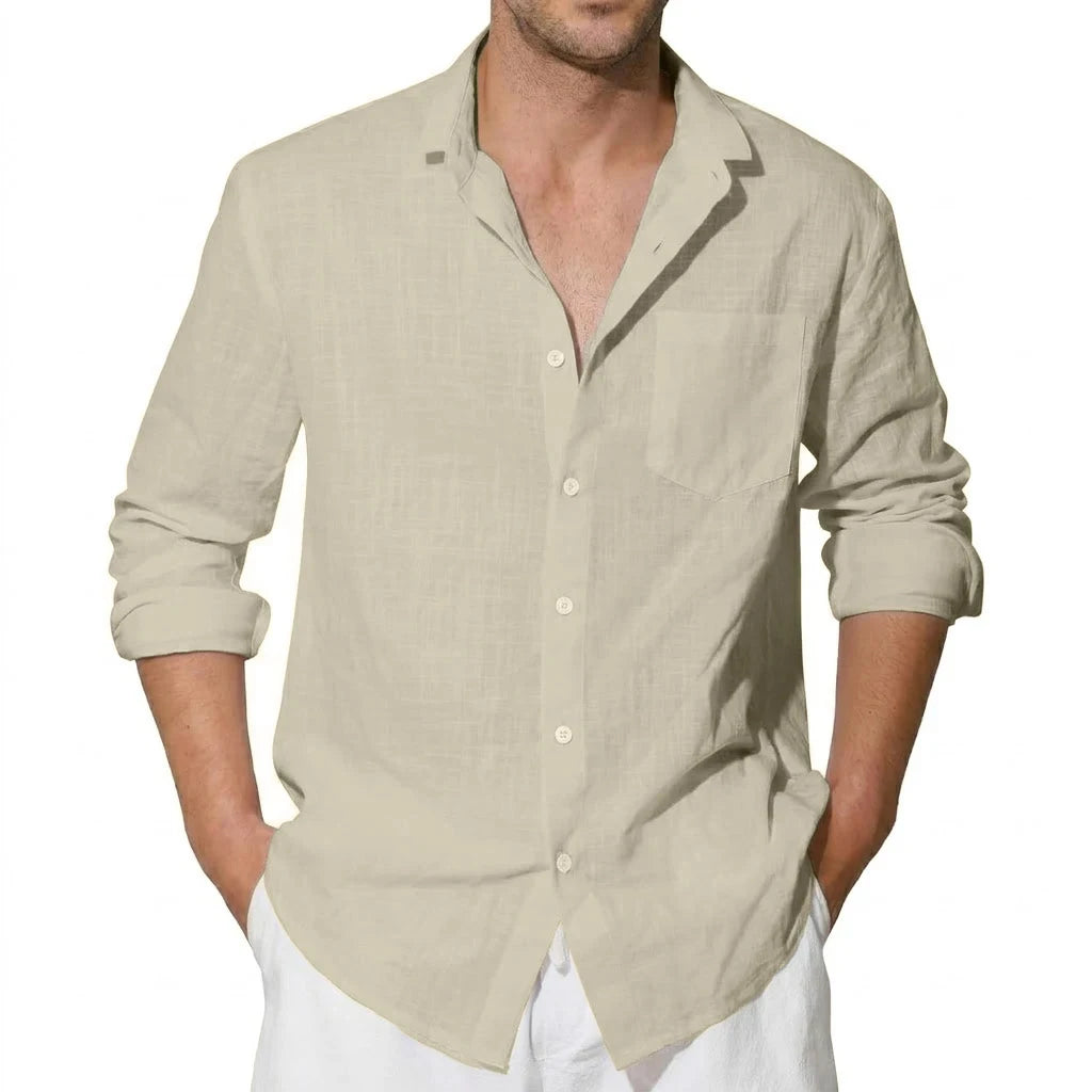 Men's Long Sleeve Cotton Shirts Luxury Linen T Shirts Breathable Elegant TShirts Men's Shirts for Men Hawaiian Tshirt Lapel Tee