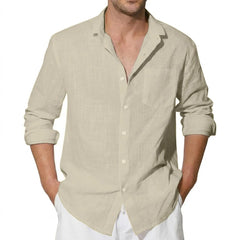 Men's Long Sleeve Cotton Shirts Luxury Linen T Shirts Breathable Elegant TShirts Men's Shirts for Men Hawaiian Tshirt Lapel Tee