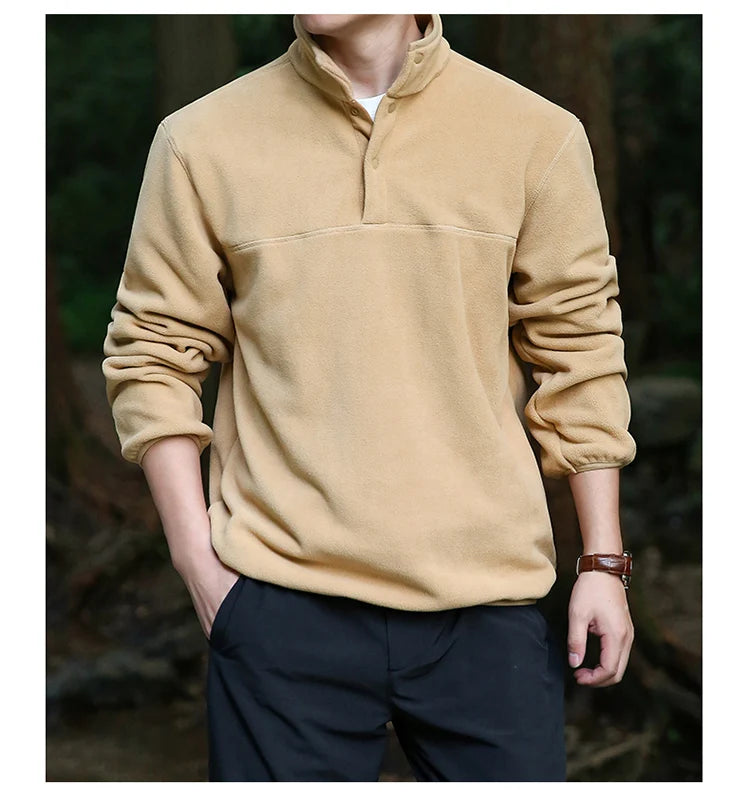 2025 Men Sweatshirt Turtleneck Half Button Pullover Male Polar Fleece Casual Basic Elegant Work Wear Winter Autumn Warm Jacket