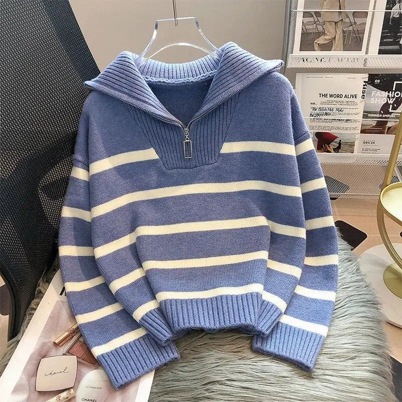 Sweater Pullover Women Spring and Autumn Underwear 2026 New Zipper Stripe Underlay Short Style Popular Premium Sweater Female