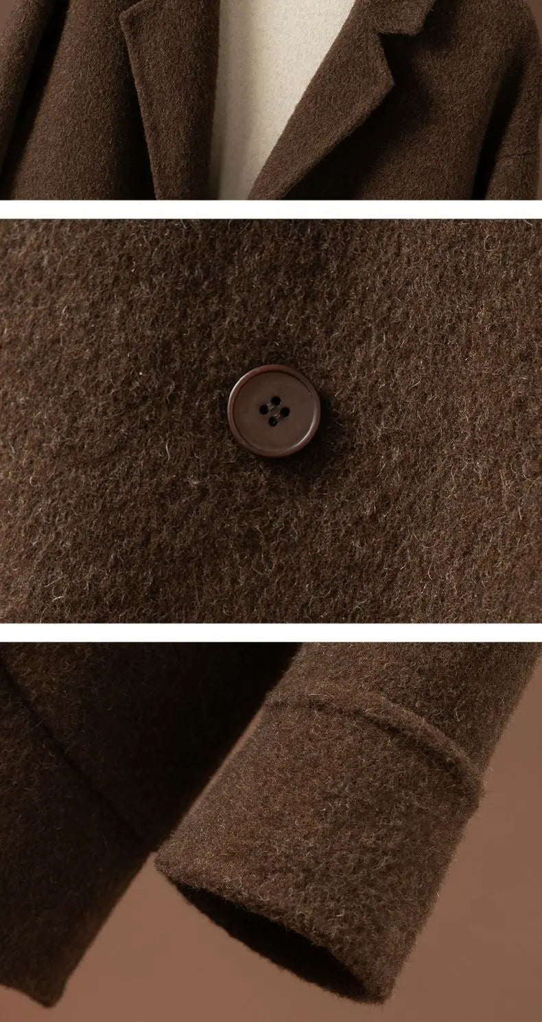 Women Double-sided Wool Coats Autumn Winter Korean Loose All-match Woolen Jacket Female Simple Solid Suit Collar Wool Jacket