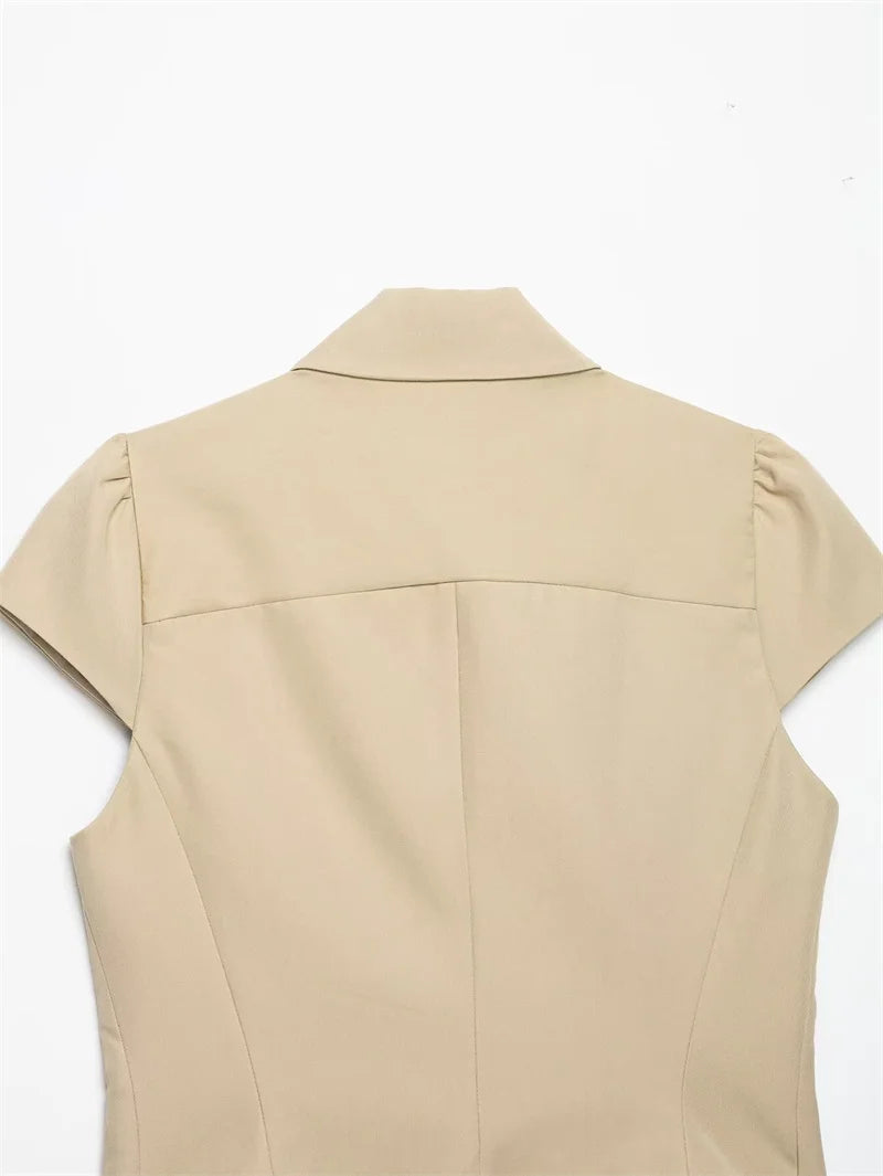 Women's Jacket 2026 New Fashion Double-Breasted Short-Sleeve Slim Jacket for Women Summer Ladies Outerwear Casaul Chic Women Top