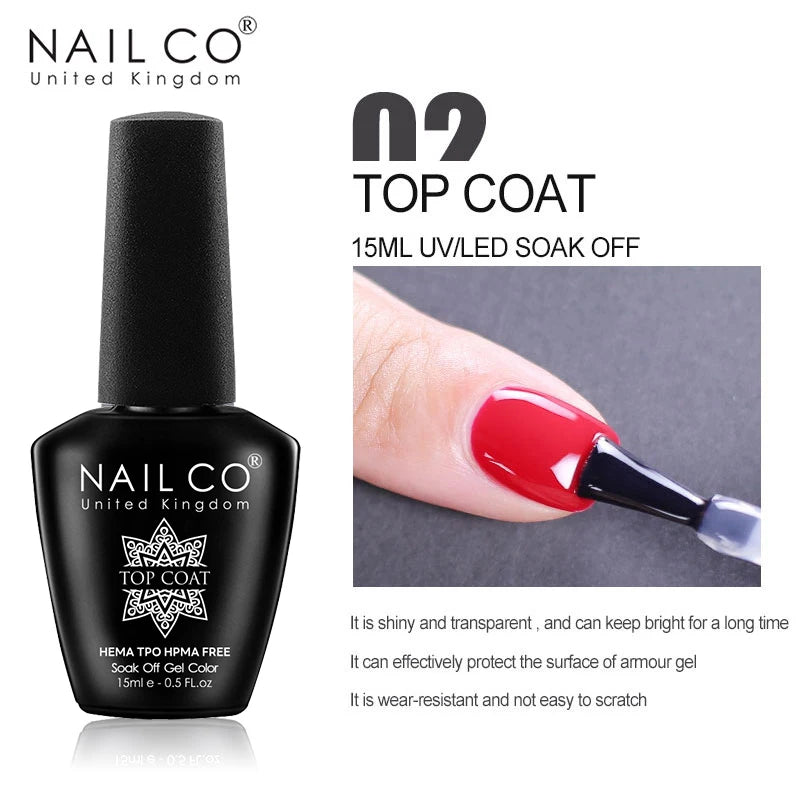 NAILCO 15ml Nail Gel Polish Semi Permanent UV Varnish Nails Art Gel Vernis Manicure TOP BASE Nails Products Supplies Equipment