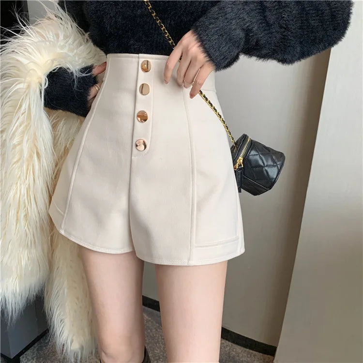 Black Shorts Women Spring Summer New Wide Leg Pants High Waist Single BreastedAApricot casual hot pants