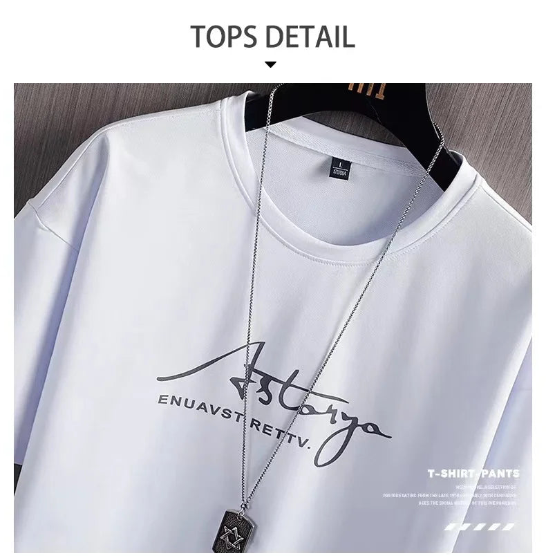 2023 Summer Men's Tracksuit 2 Piece Set Fashion Casual Solid Short-Sleeved T-Shirt and Shorts Sport Suit Breathable Man Clothing