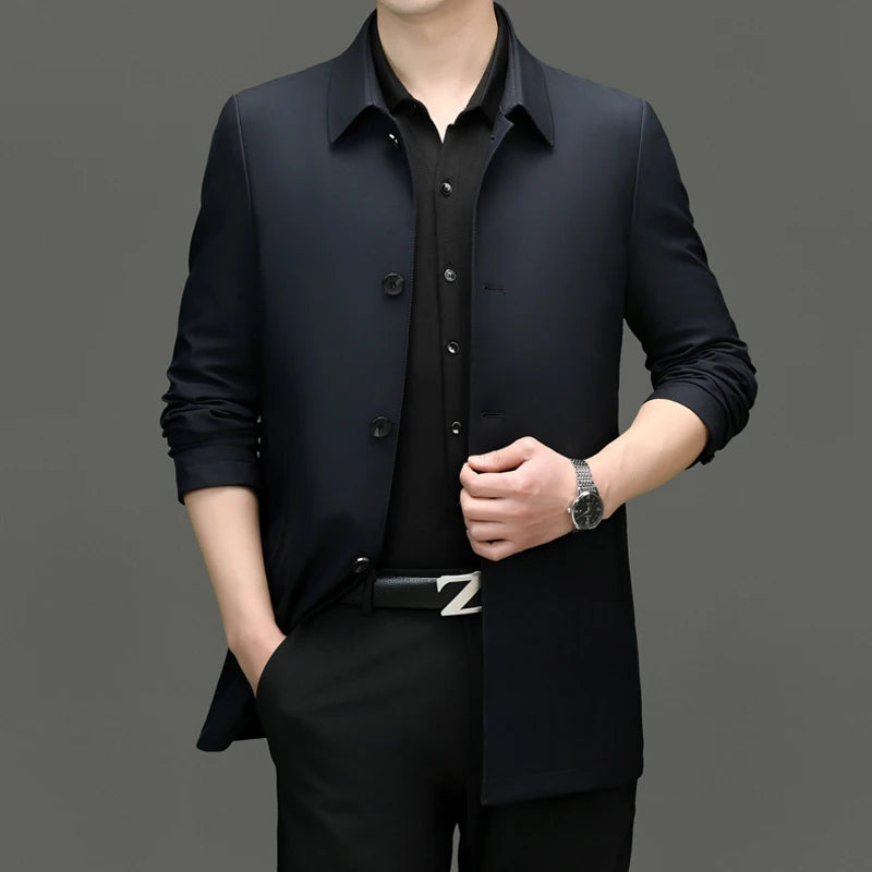 Solid Lapel Business Trench Coat