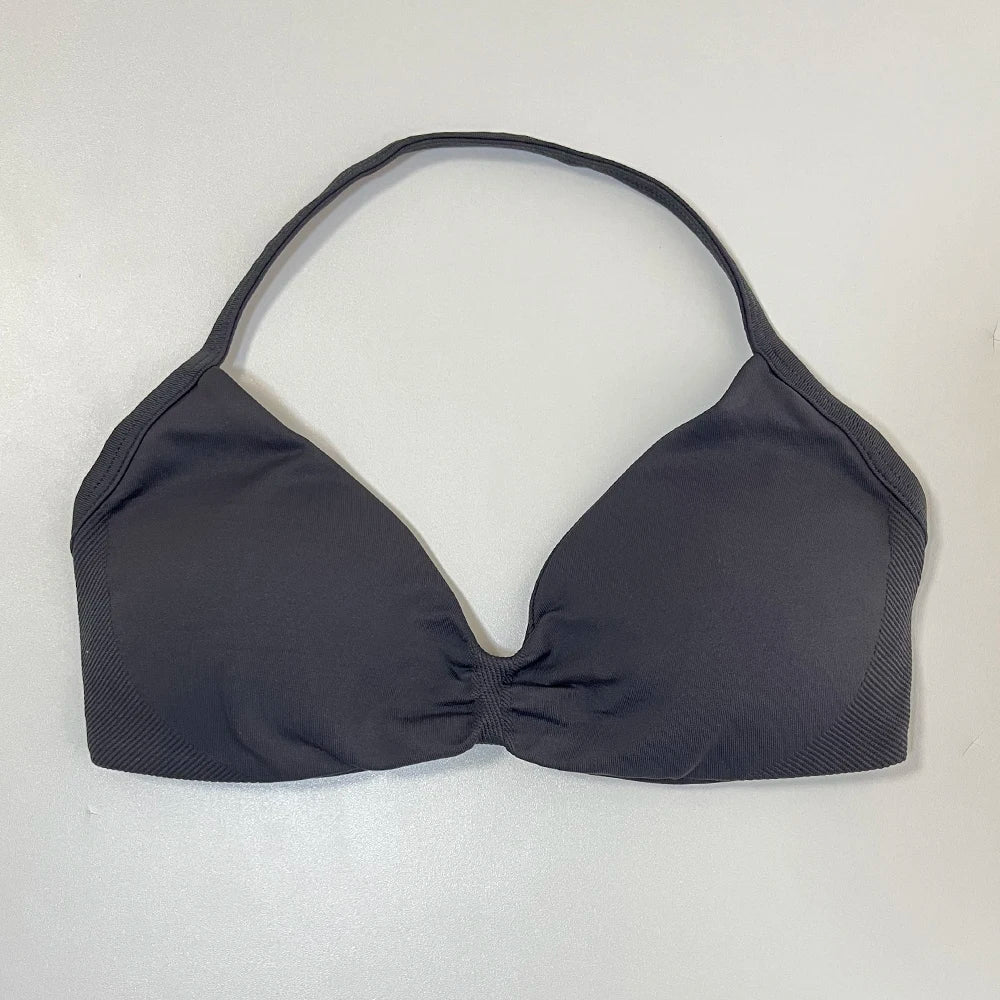 Sports Bra Women Strappy Backless Sports Top With Removable Cups Workout Clothing Gym Crop Top Fitness Seamless Halter Yoga Bra