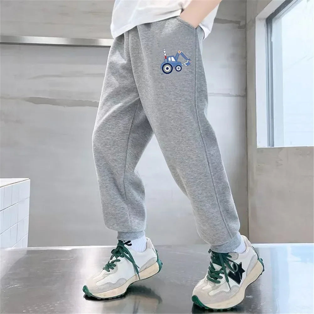Boys' Off-Road Truck Print Joggers – Casual Sweatpants for Spring, Autumn, and Winter