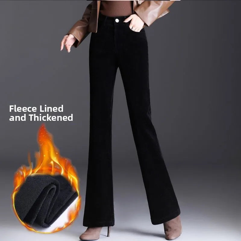 High Waist Corduroy Women's Pants Spring Autumn Winter Fashion Micro Flared Casual Trousers Slimming Warm Long Pants