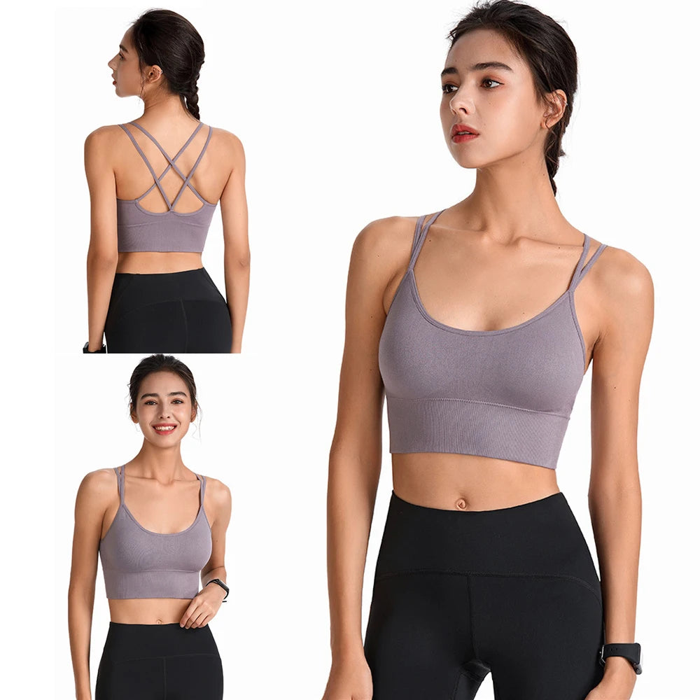 1Pcs Women Sports Bras Seamless Criss Cross Back Sexy Padded Fitness Yoga Vest Gym Running Crop Top Breathable Beauty Bras