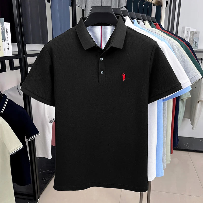 100% pure cotton short sleeved men's polo shirt summer fashion high-end brand pony embroidery golf top casual business T-shirt