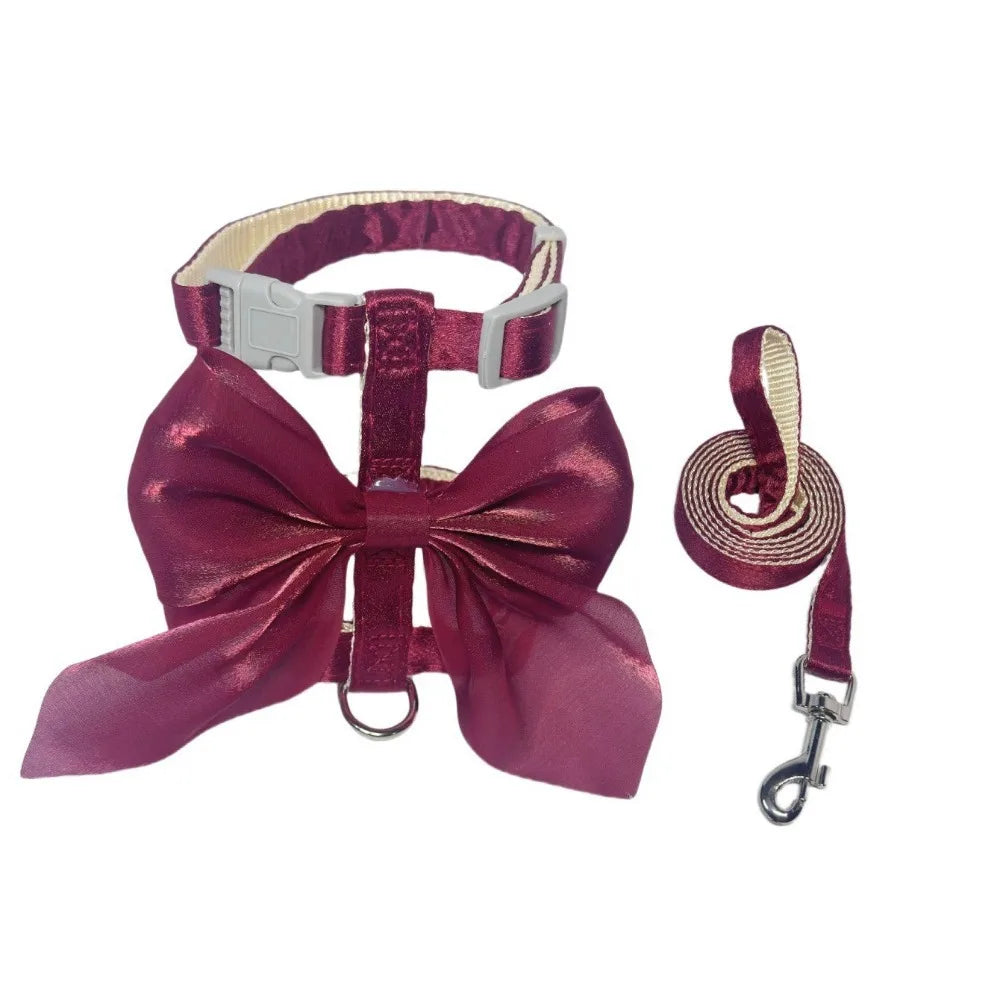 Pet Accessories Adjustable Pet Harness Cute Bow Breathable Dog Chest Strap Escape-Proof Comfort Cat Leash for Dogs Puppy Rabbit