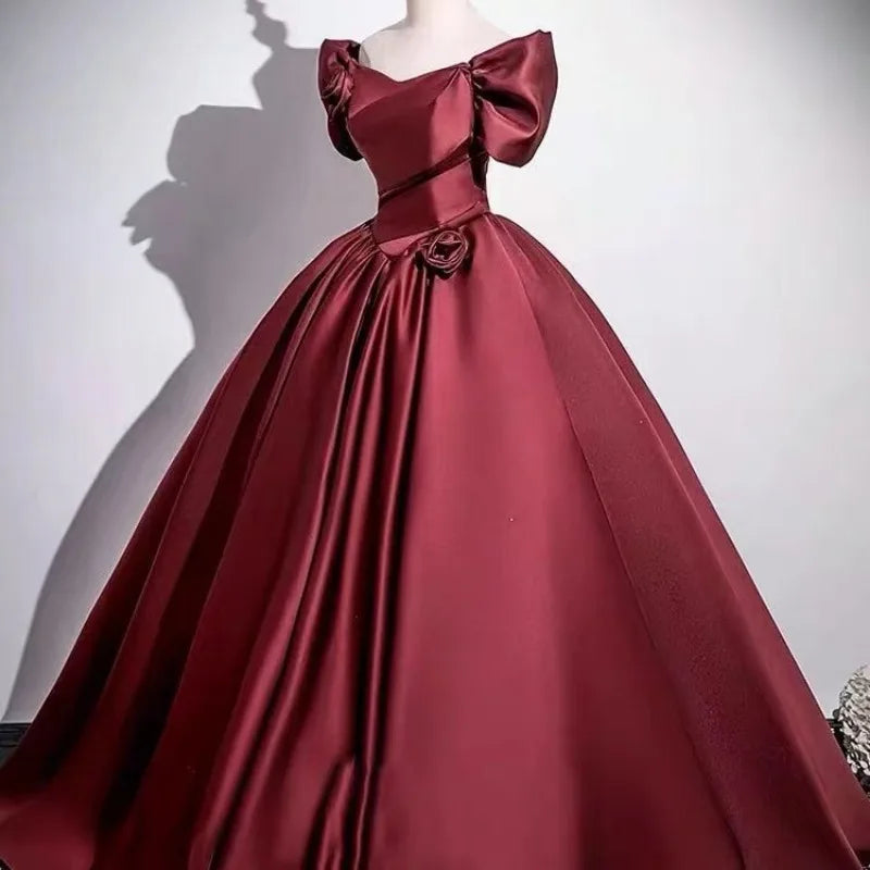 Wine Red Elegant Evening Dress  2026 New Toast Dress for Bride's Wedding High-end One Shoulder Performance Chorus Dress