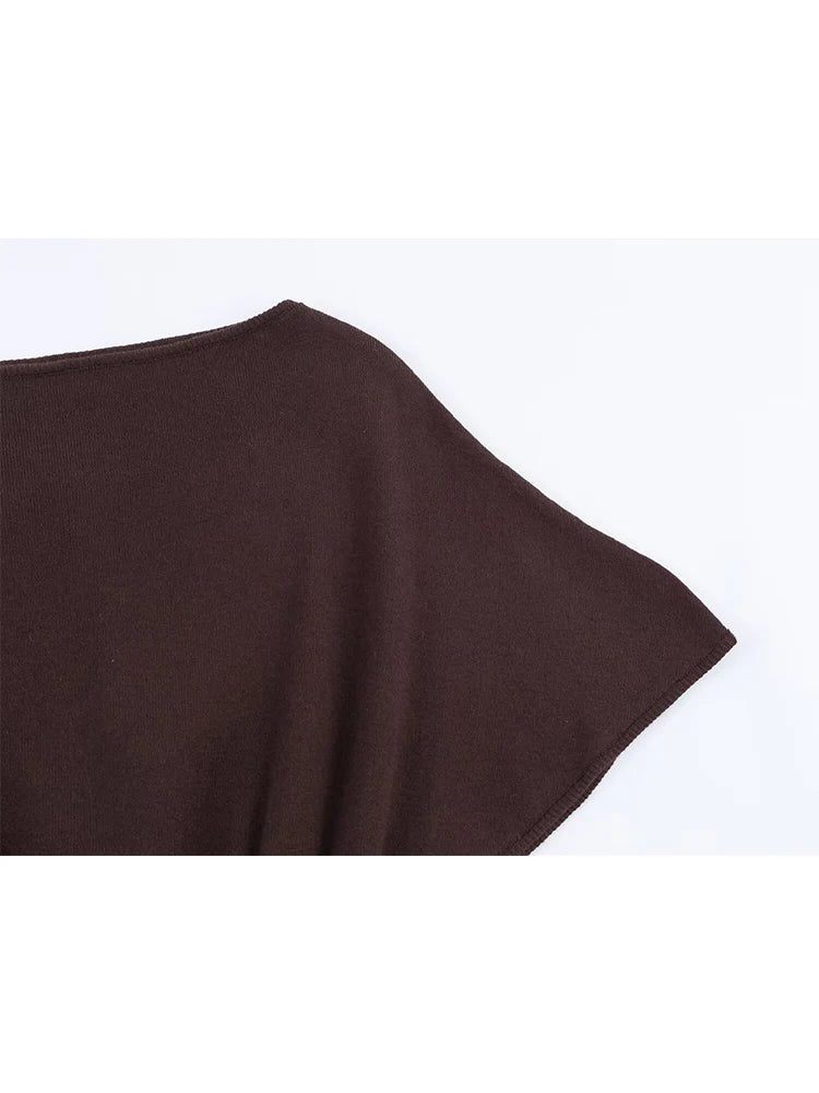 TFMLN Slash Neck Tiered Knit Pullover