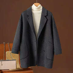 Women Double-sided Wool Coats Autumn Winter Korean Loose All-match Woolen Jacket Female Simple Solid Suit Collar Wool Jacket