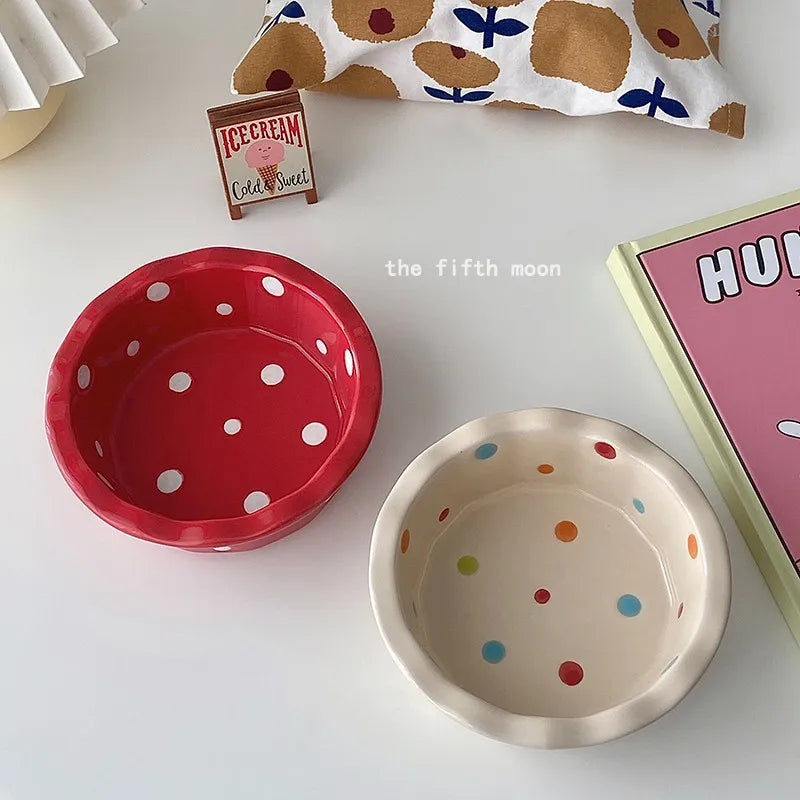 Pet Bowl Cute Ins Storm Dot Ceramic Bowl Dessert Breakfast Bowl Home Cat Dog Bowl Feeding Basin  Cat Caramics Supplies