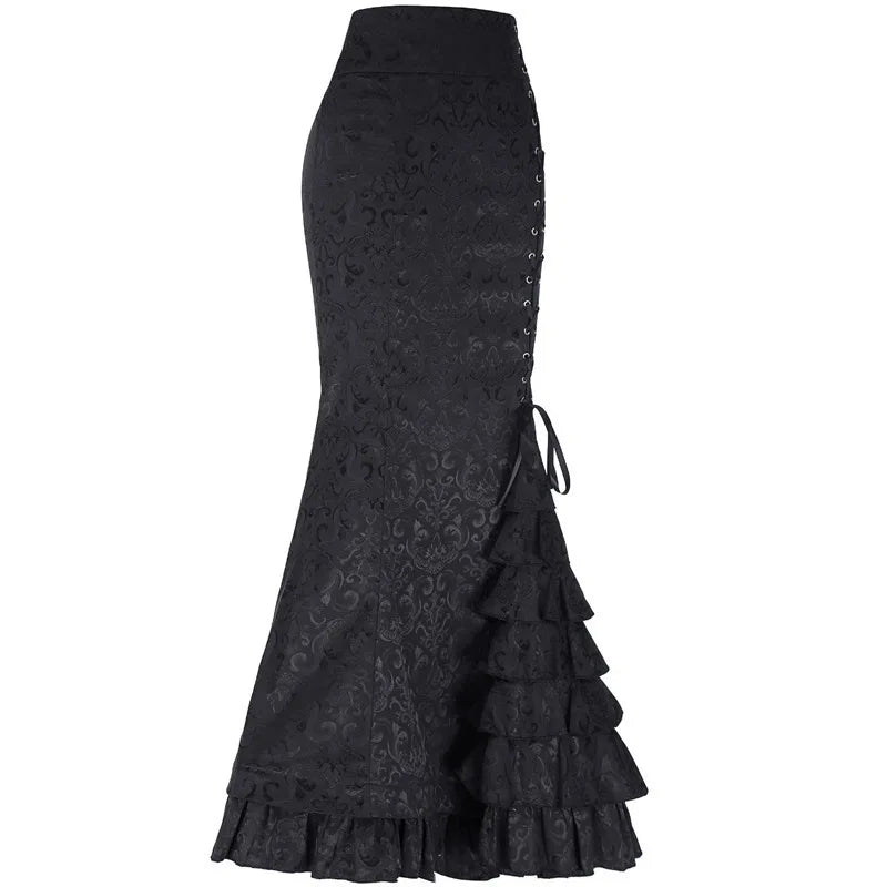 Long Skirts Women Punk Fish Tail Skirt Vintage Gothic New High Waisted Temperament Goth Skirt Festival Party Wear Woman Clothes
